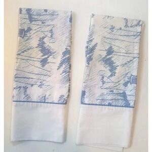Vtg Sears Pillowcase Pair Set French Country Lighthouse Blue White Standard USA